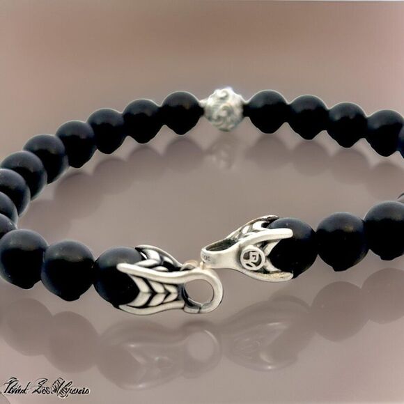 David Yurman Estate Matte Onyx Carved Prayer Beads Bracelet 8.5" Silver DY533 - Picture 3 of 12